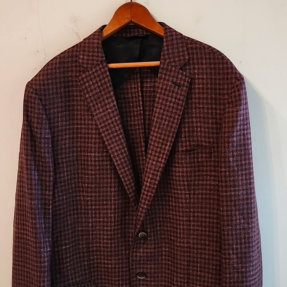 Ing Loro Piana Linen Tweed Jacket 42L Copper and Blue Check Beautiful
